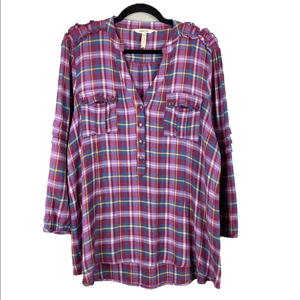 Matilda Jane XXL All  Day Millie Purple plaid flannel shirt top w ruffles